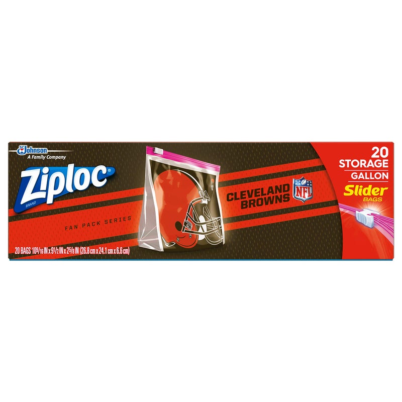 Ziploc Slider Storage Gallon Bag, Great for Grab-and-go Snacking, Tailgating or homegating, 20 Count- NFL Cleveland Browns - Image 1